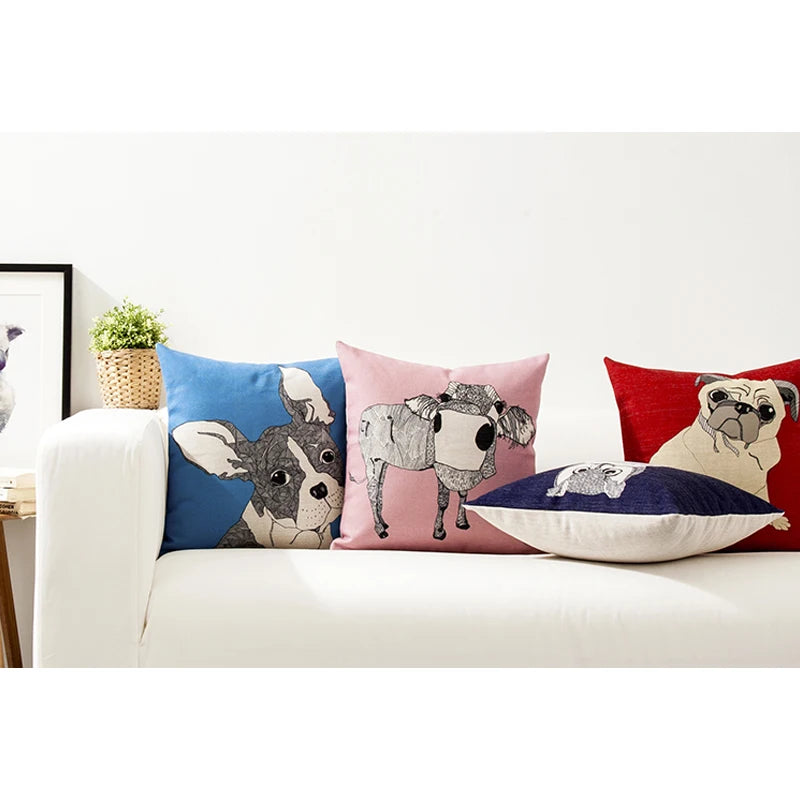 housse carrée coussin animal imprimé moderne zèbre oiseau chien vache multicolore