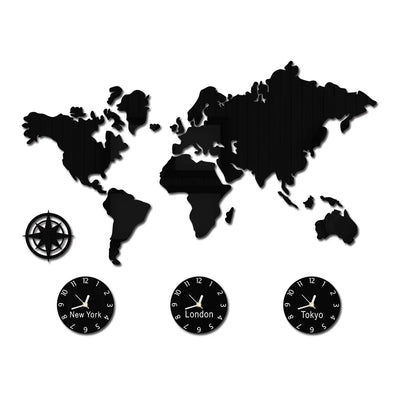 Horloge murale carte du monde design moderne en noir