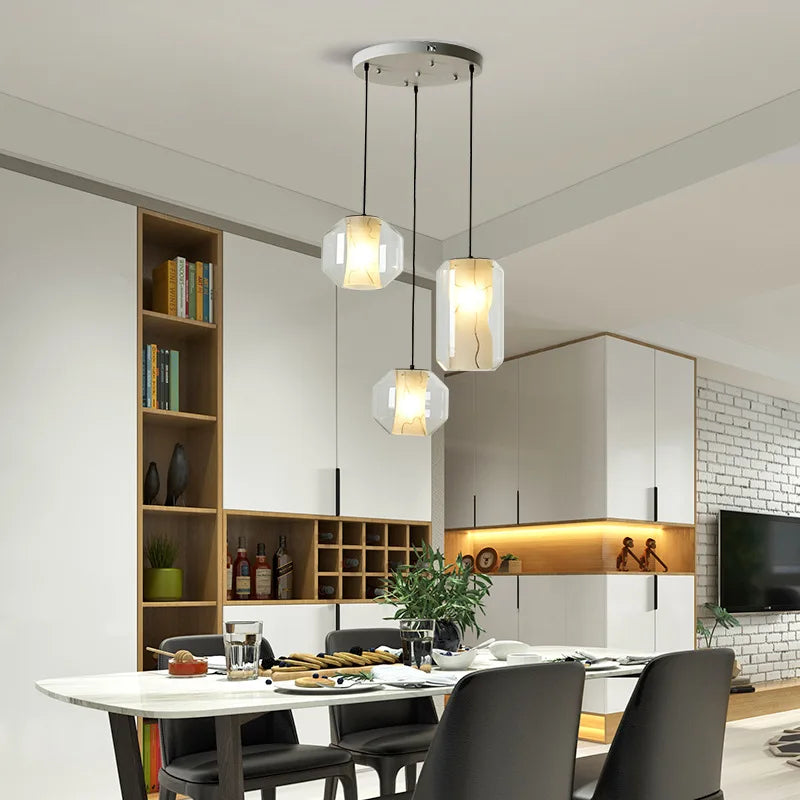 lampe suspendue moderne marbre blanche transparente salon chambre hallhôtel(touch screen)