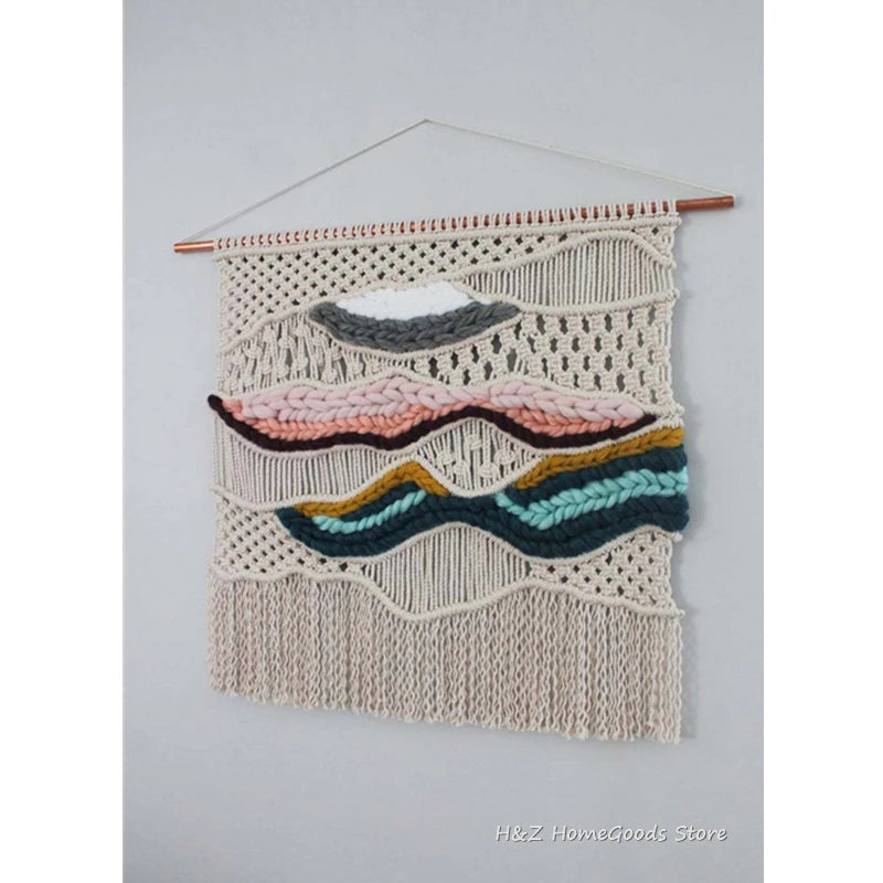 Tapisserie murale macramé bohème couleur abricot 80x80 cm