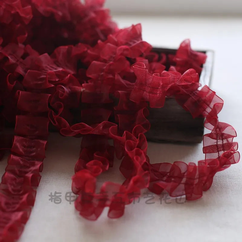 ruban plissé dentelle organza 4cm violet rose bleu rouge noir fuchsia décoratif écolo fournitures