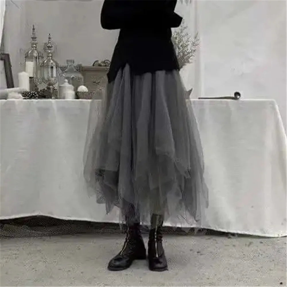 jupe tulle gris plissée fine élégante femme printemps opaques contemporaine mi mollet