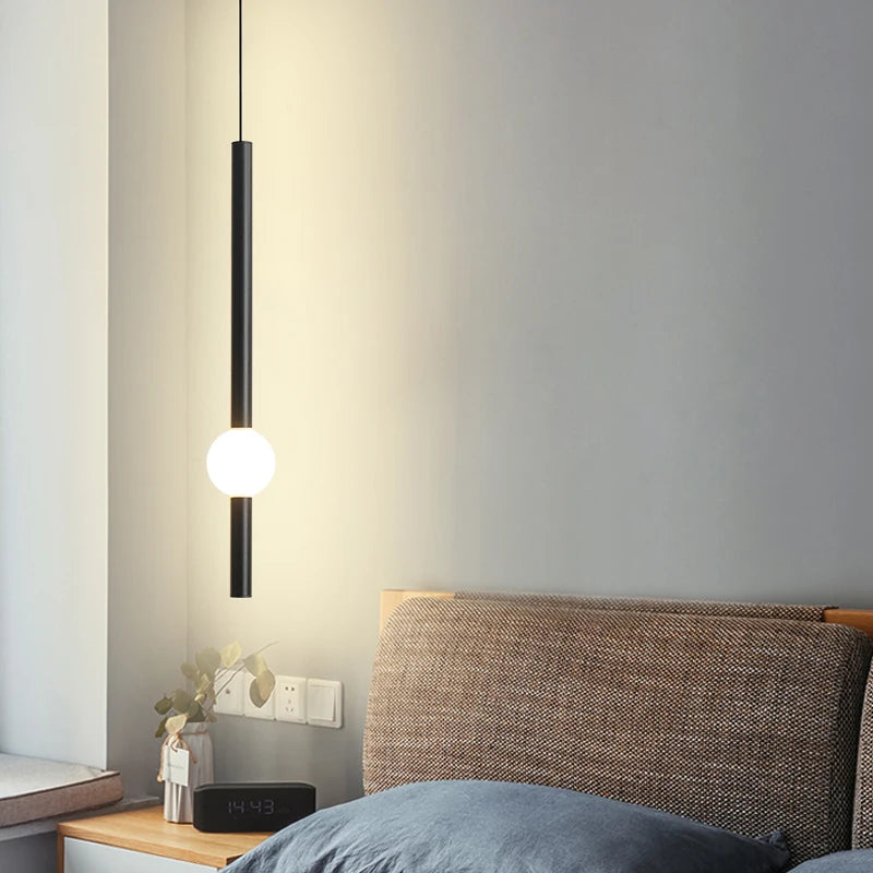 lampe suspendue moderne ampoule led noir blanche sphère lumineuse minimaliste chambre coucherDecoration
