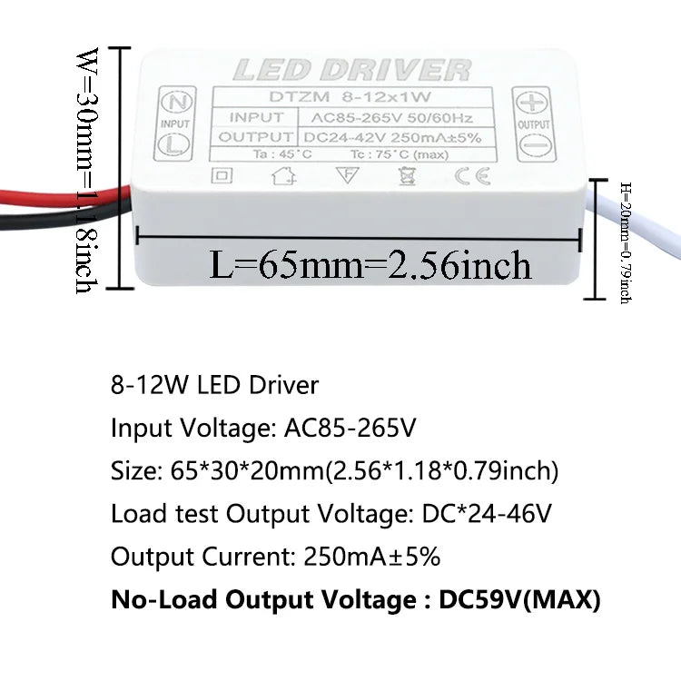 pilote led 300ma 120v 240v 3w 5w 7w 12w 18w 25w 36w alimentation ac90v