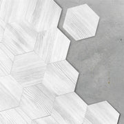 sticker mural hexagonal imitation bois moderne ensemble 10 pièces blanc brun clair chambre décoration