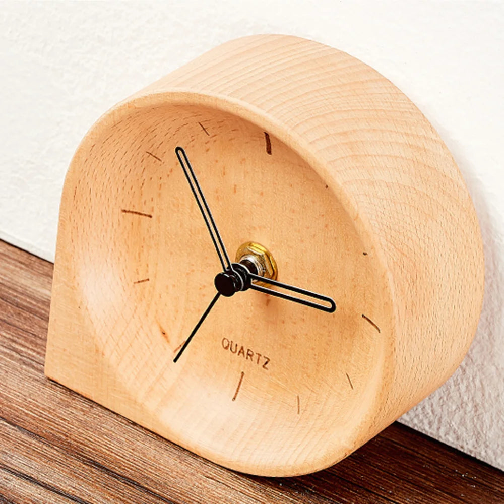 horloge table bois naturel clair grain minimaliste 115mm diamètre 45mm hauteur
