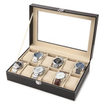 boîte rangement montres simili cuir noir 12 slots classique