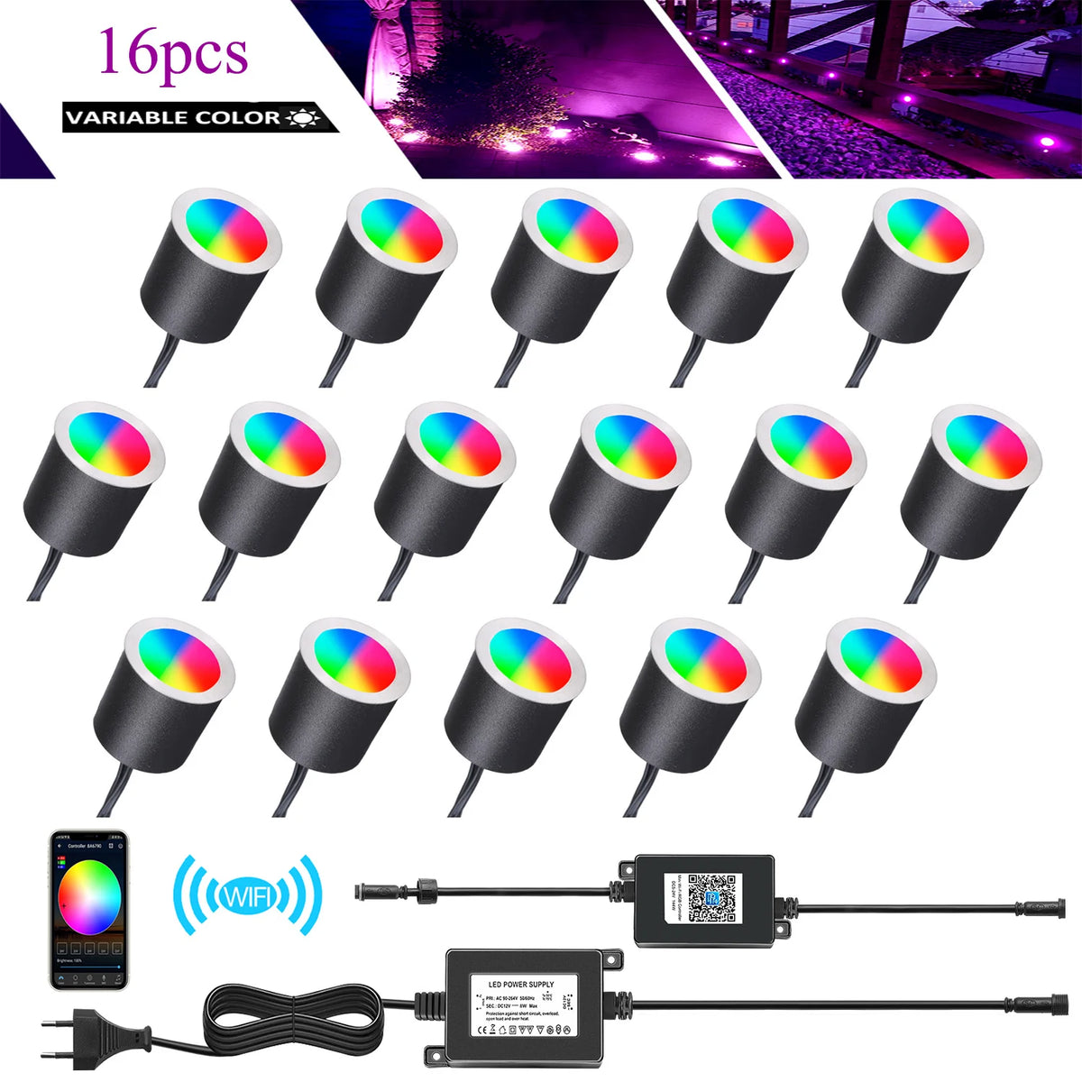 spots led noirs adhésifs modernes ip67 wifi rgb extérieurs jardin entrada contrôleur câble adaptateur