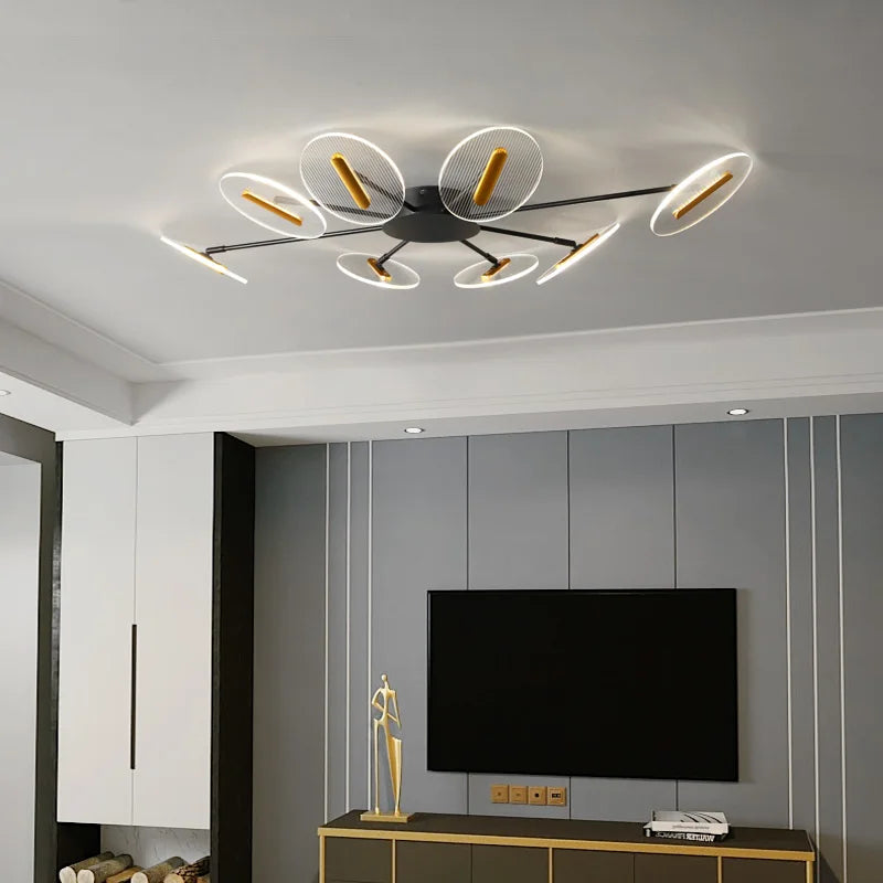 plafonnier moderne acrylique noir doré led clips facile chambre salon