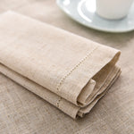 serviettes table coton lin beige blanc bordure brodée classique rustique set tailles