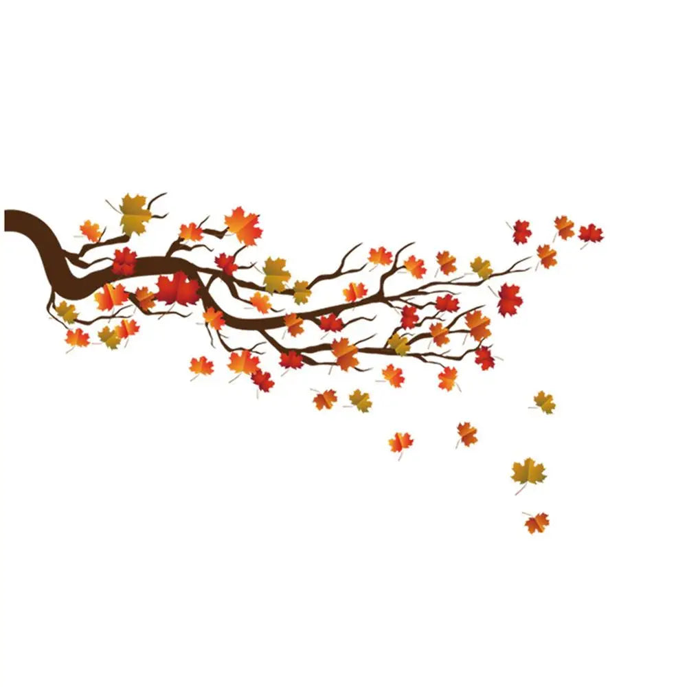 sticker mural feuilles d'érable automne rouge orange naturel adhésif intérieur 105cm 55cm moderne décoration