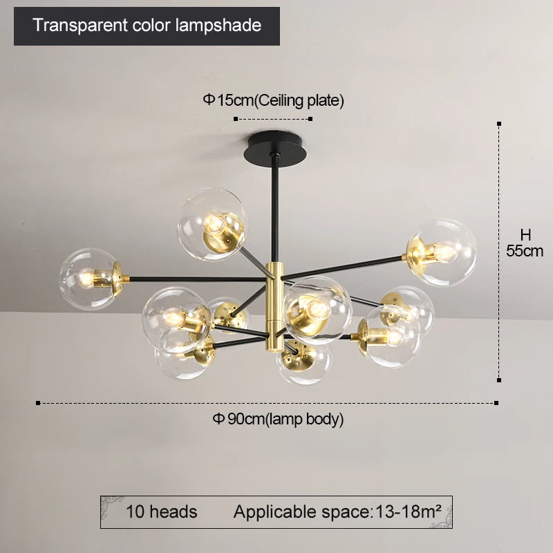 suspension lumineuse moderne boules sphériques translucides noir doré led echangement facile