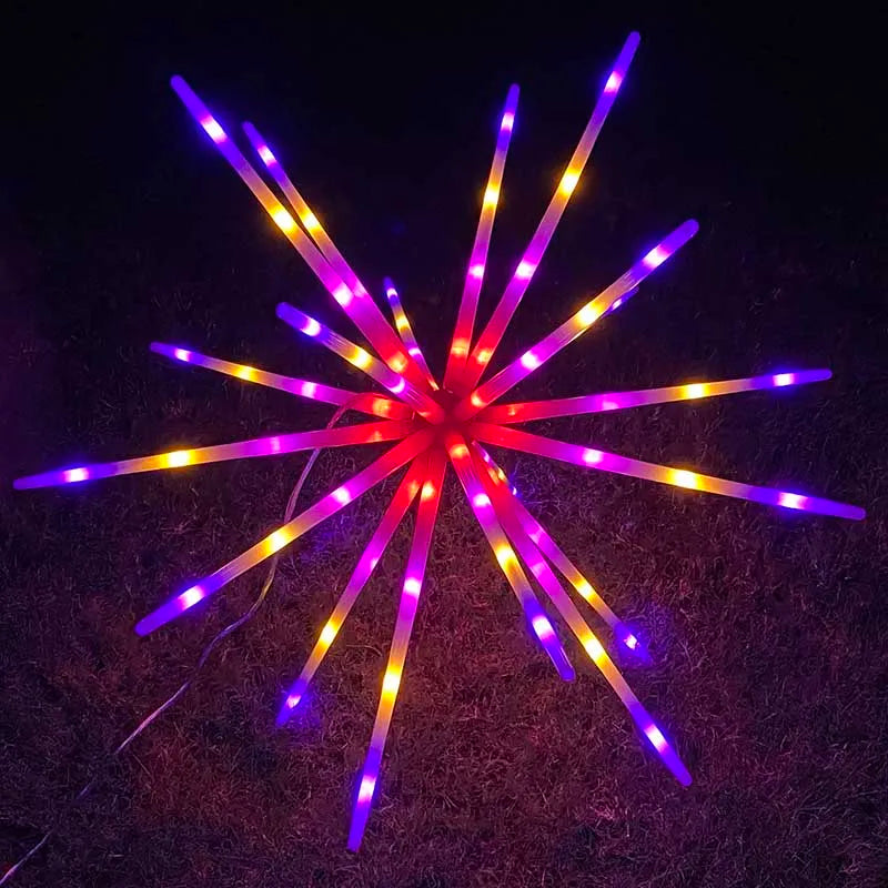 Lumière de Noël extérieure multicolore illuminant un jardin de nuit