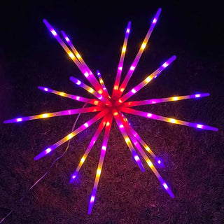 décoration extérieure festive étoile lumineuse rouge jaune violet bleu blanc moderne