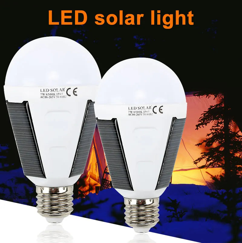 ampoule led solaire 12w blanc froid ip65 étanche e27 camping jardin rechargeable portable