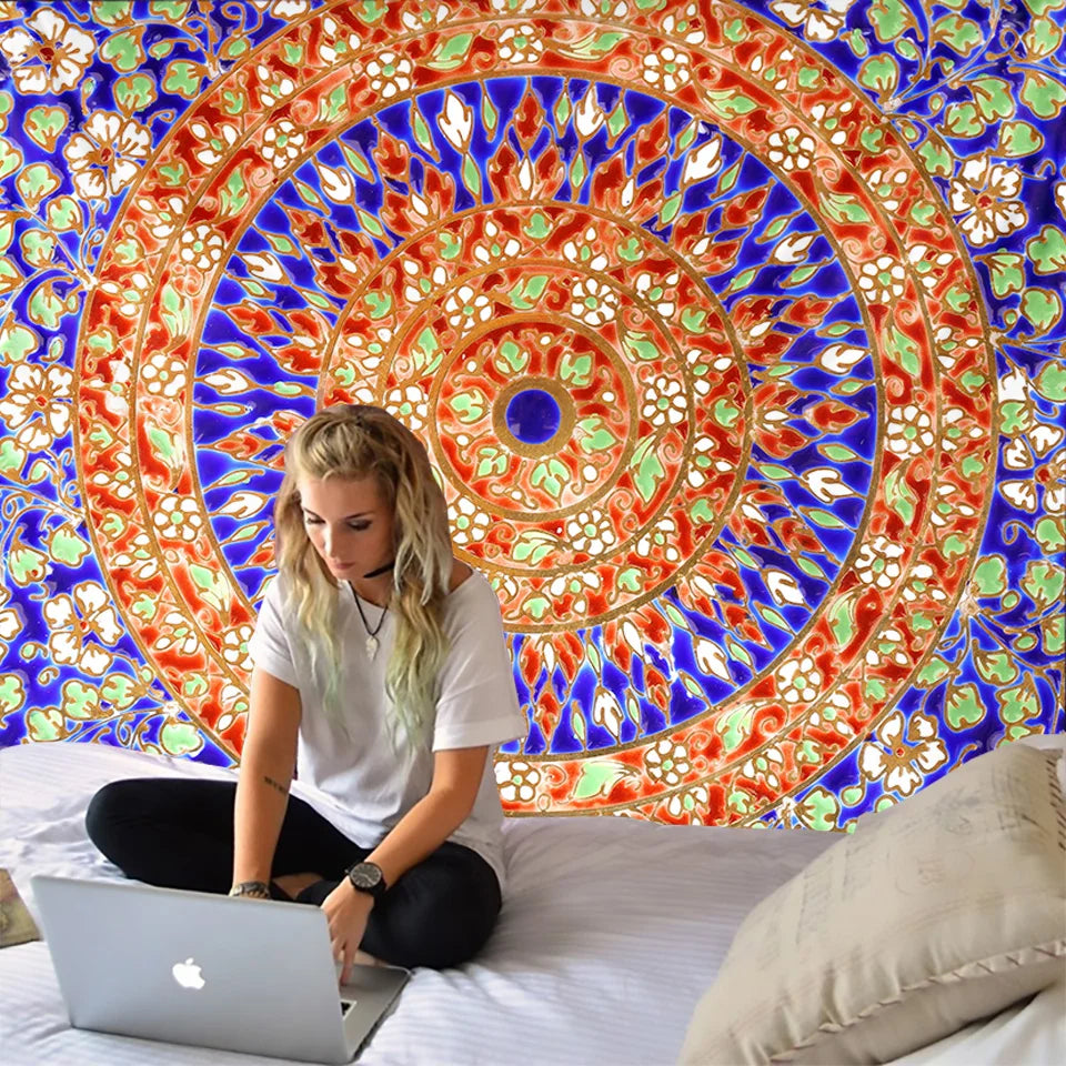 tapisserie murale boho mandala fleurs ethnique décoration intérieur tissu décoratif grand coloré
