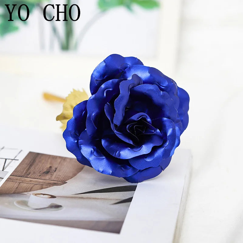 rose artificielle fleurs dorées pétales brillants boîte cadeau saint valentin décoration mariage luxe