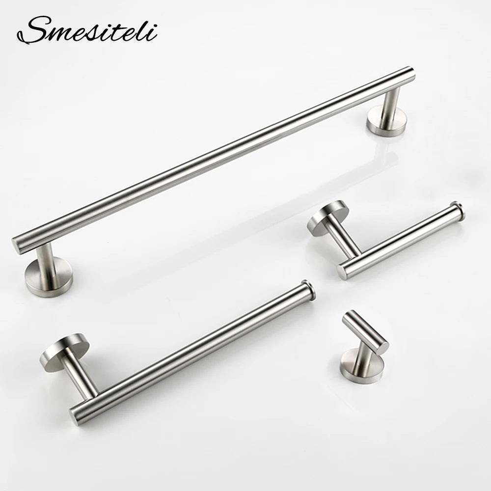 ensemble accessoires salle bain acier inoxydable or brossé porte serviettes poignées porte modernes