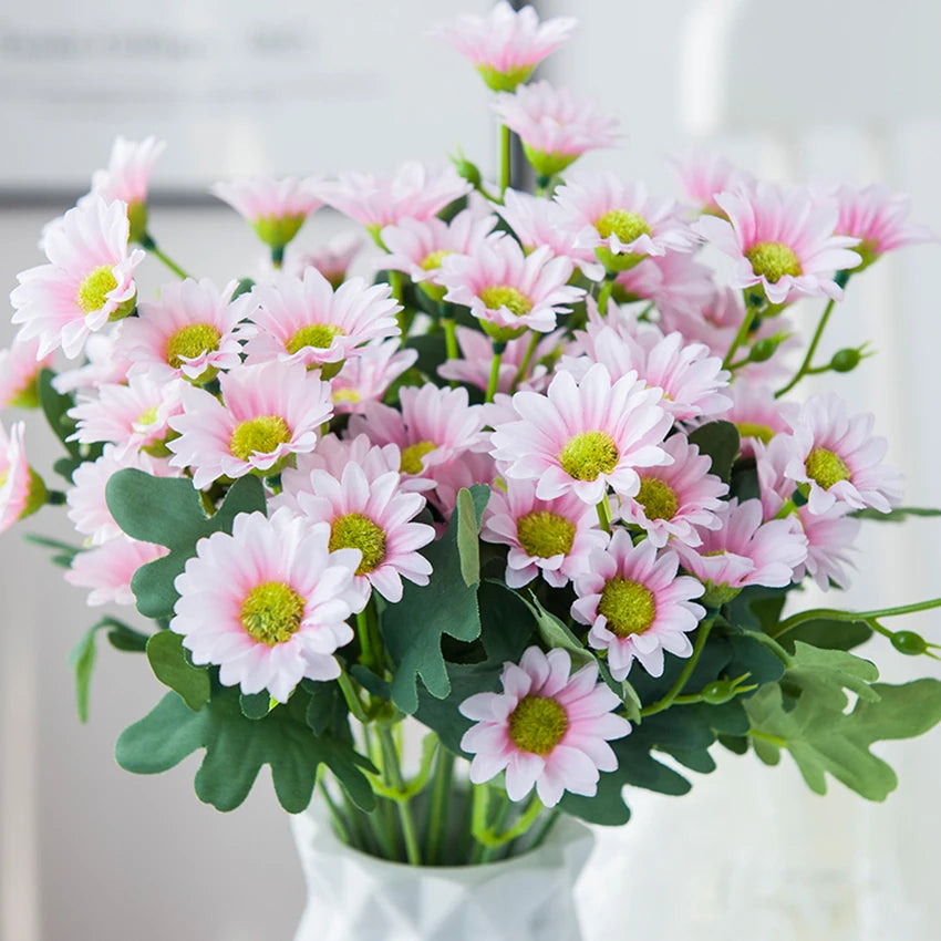 Bouquet marguerites artificielles rose vert jaune blanc orange moderneintérieurDecorationFleursSoie