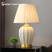 Lampe de chevet en céramique ivoire, abat-jour vert, éclairage blanc chaud pour chambre et salon