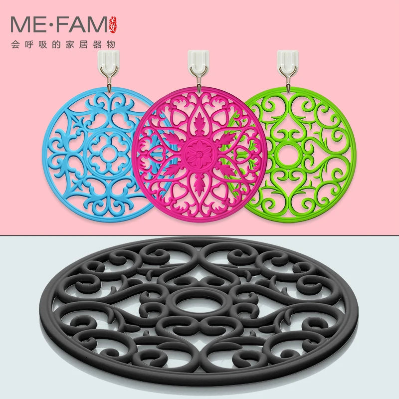 tapis table silicone moderne bleu vert rose motif floral clips