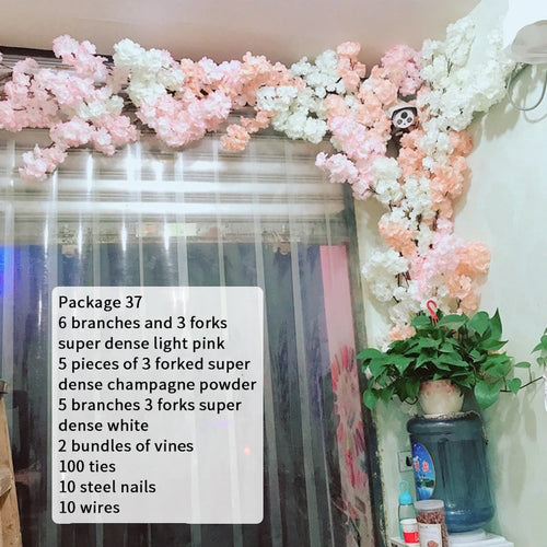 guirlande artificielle fleurs cerises rose clair feuilles vertes mariage décoration intérieure naturelle festive adhésif