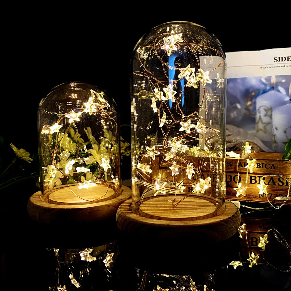 guirlande lumineuse étoiles transparentes blanc doré moderne clips câbles fins décoration noël festive intérieure
