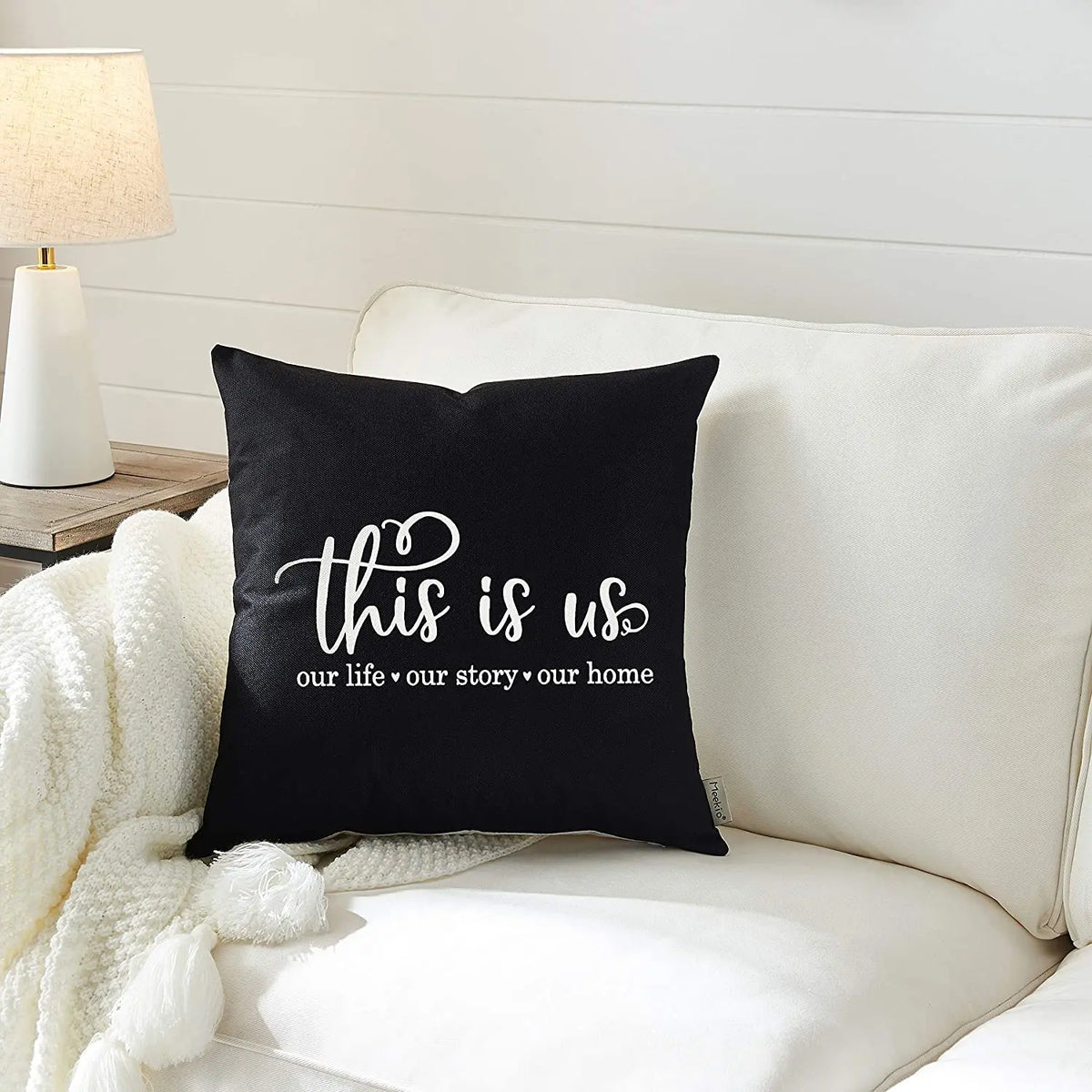 coussin carré imprimé lettres décoration intérieure maison salon chambre 45x45cm this is us