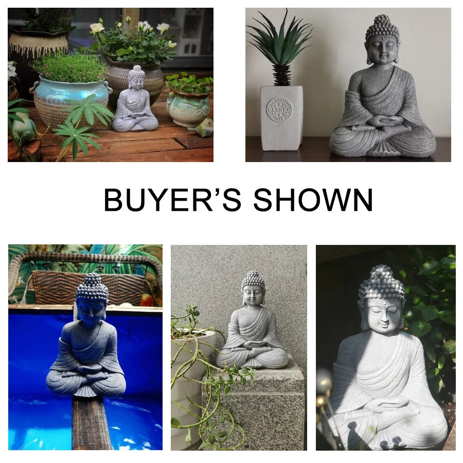 statue bouddha résine gris clair vintage zen jardin intérieur décorationextérieur texturé asie