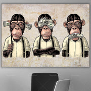 tableau decoratif toile singes humoristique vieilli beige marron 30x40cm 40x50cm 50x70cm