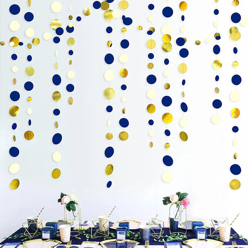 guirlande cercles bleu marine doré blanc décoration anniversaire mariage révélation sexe festive