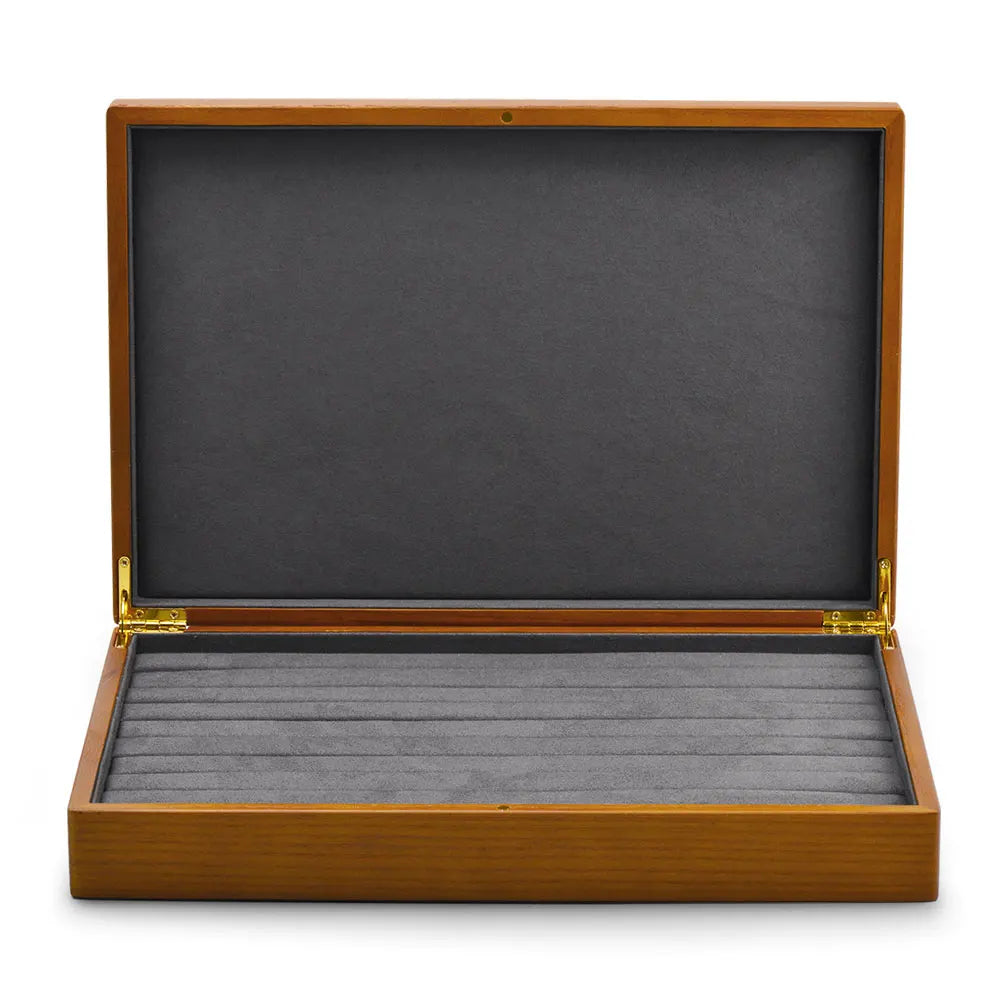 boîtes bijoux bois marron clair intérieur velours noir classique poignées dorées rangement colliers pendentifs