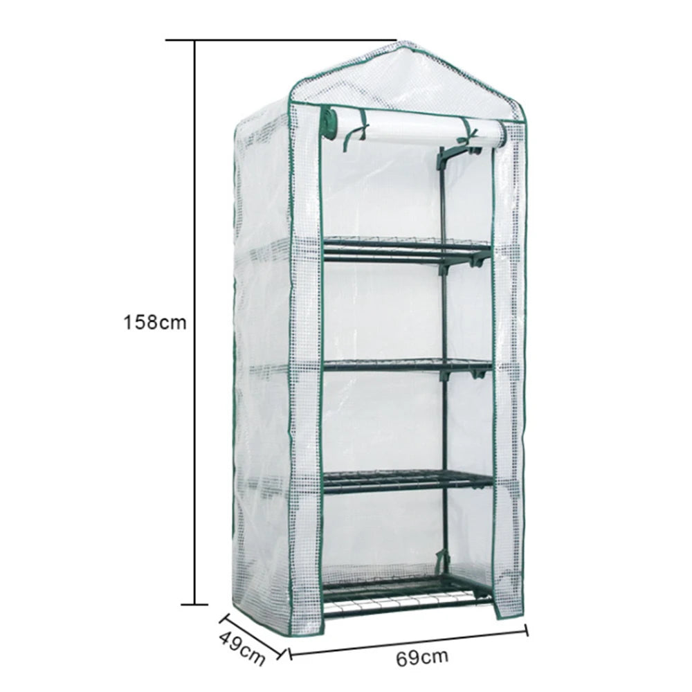 mini serre transparente étagères vertes jardin fleuri ventilation toit portableextérieurintérieur