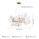 lampe suspendue feuilles gingko blanc doré contemporaine élégante salon chambre lumière chaînes porcelainière