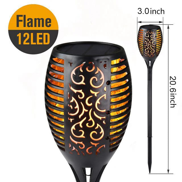 lampe torche solaire 96 led motif feuille moderne noire posée sol mur étancheextérieur