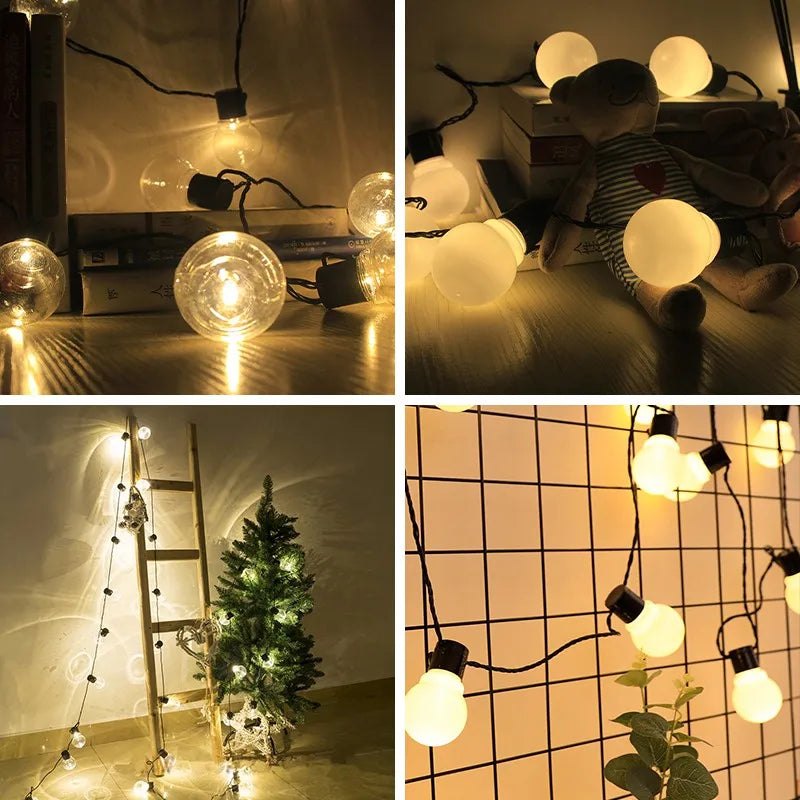 guirlande lumineuse extérieure blanc sphères translucides moderne clips noirs 20 ampoules 5m