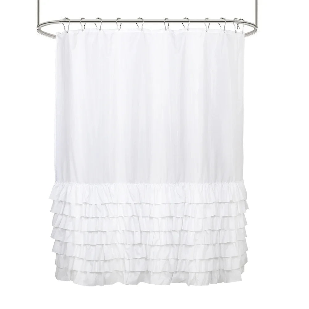 rideau douche rose gris blanc volants polyester classique opacité anneaux métalliques machine laver respectueux