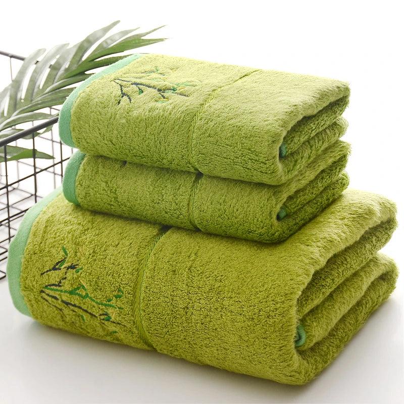 serviettes bain fibre bambou séchage rapide broderie classique rose blanc violet vert
