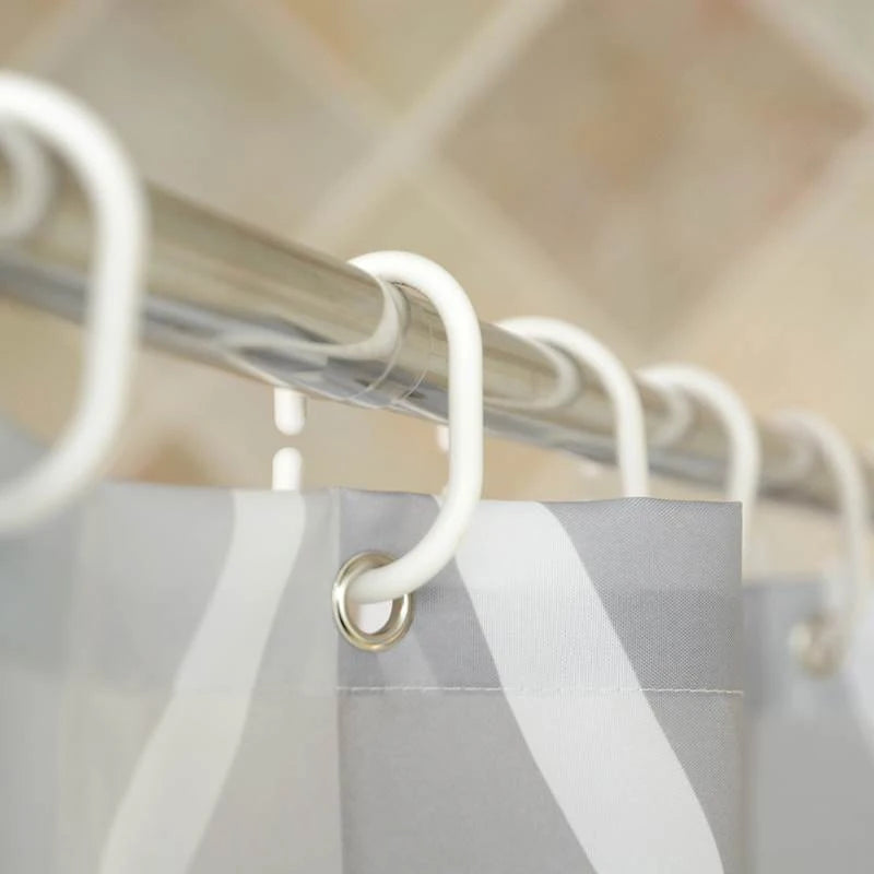 rideau douche moderne géométrique gris blanc imperméable crochets toile bain large choix dimensions respectueux