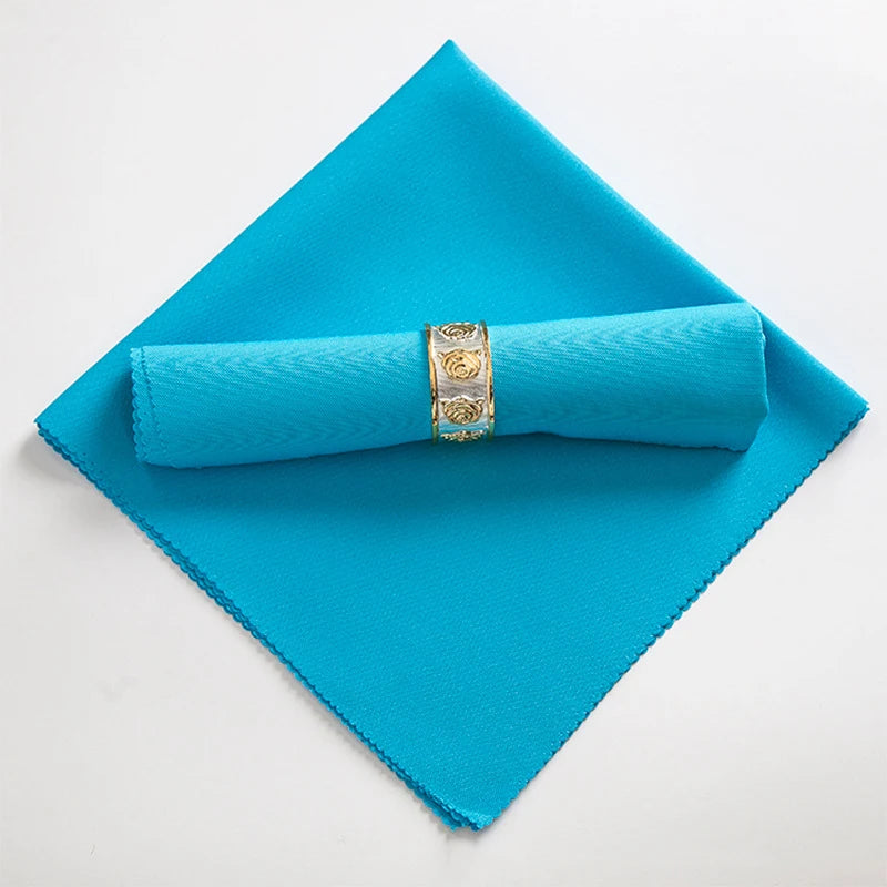 serviettes table pliées polyester 48x48cm orange vert beige gris violet marron rouge classique clips
