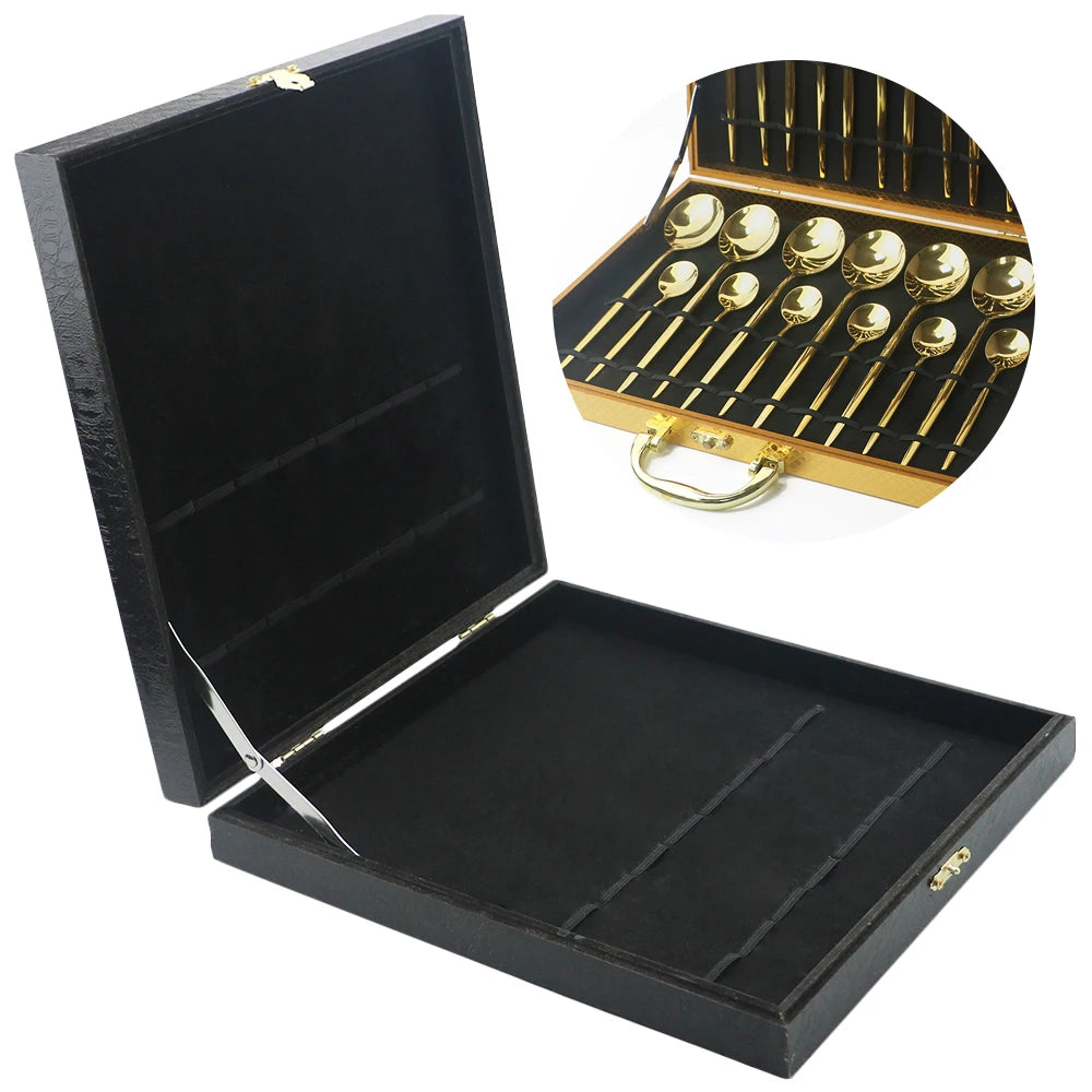 Boîte à vaisselle en bois noir pour 24 pièces - range couverts moderne