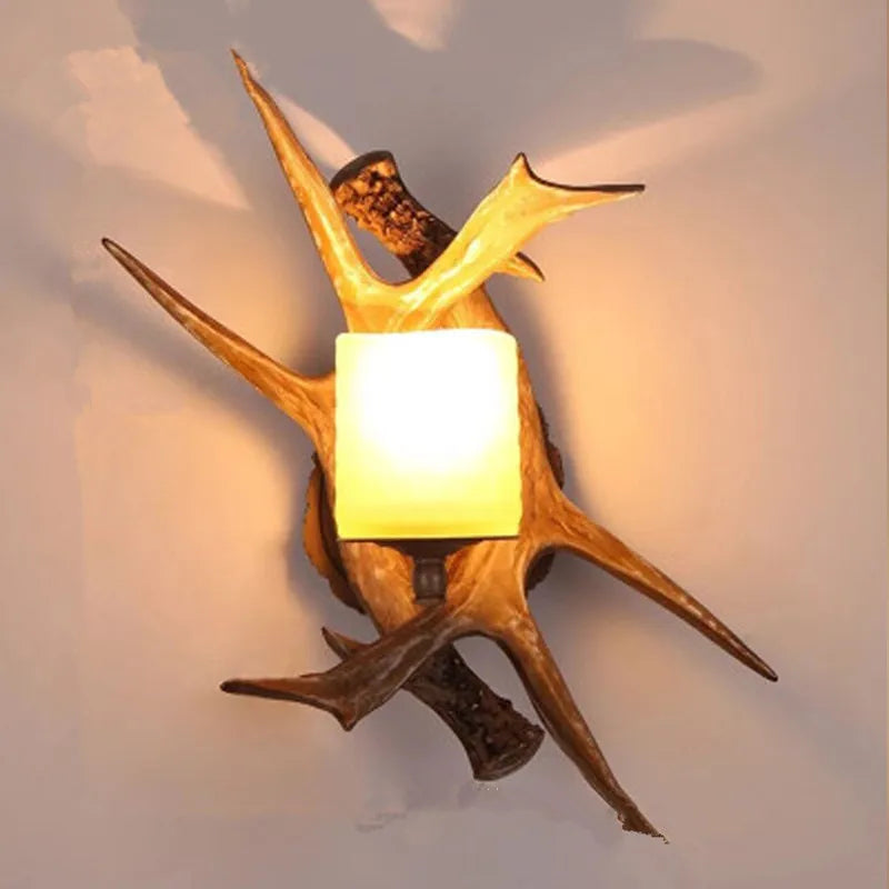 applique murale rustique blanc marron antilope branches naturelle ampoules led chambre salon