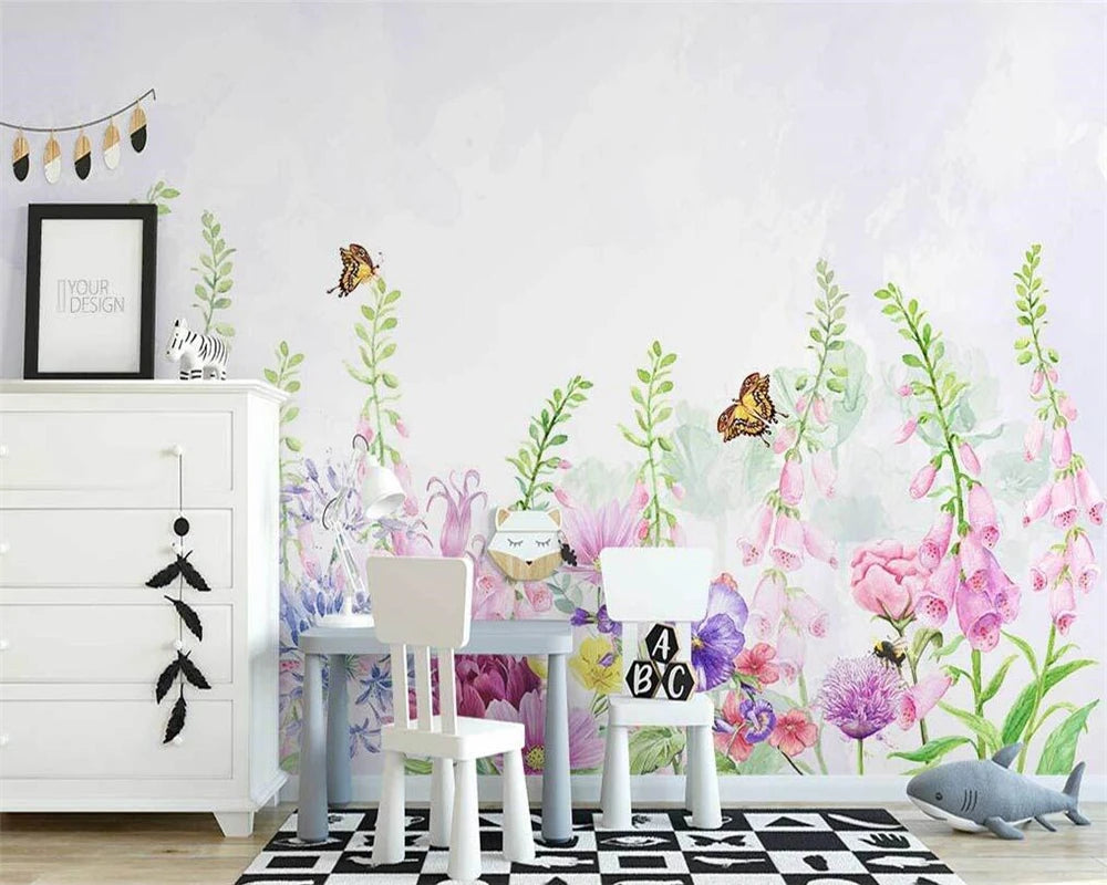 papier peint fleurs papillons moderne rose violet vert respectueux environnement adhésif