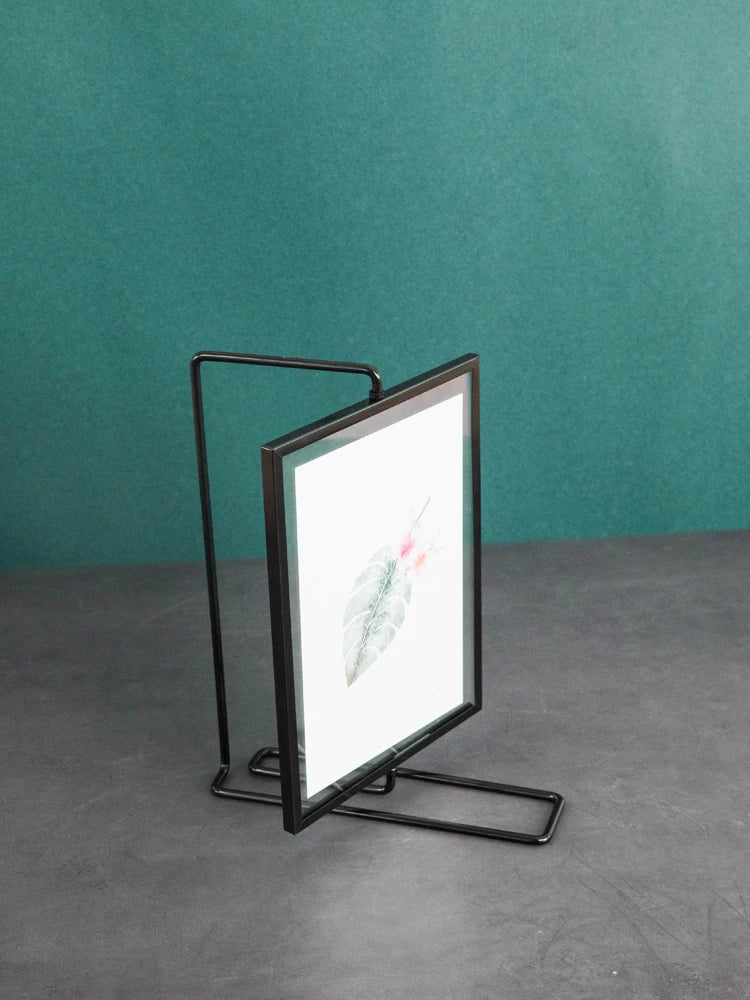 cadre photo moderne double face rectangle métal alliage noir doré gris rose transparent minimaliste