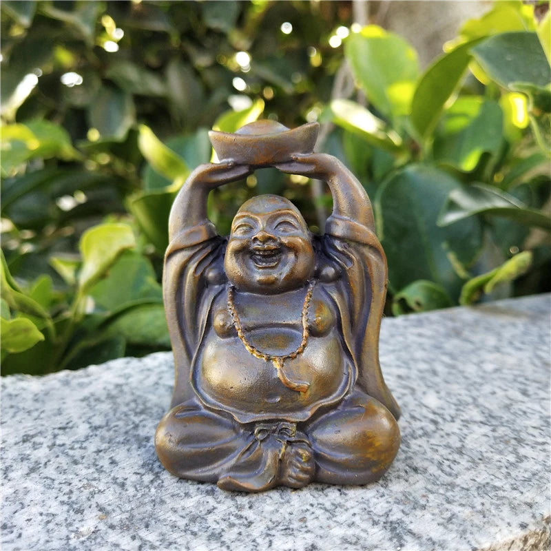 statue bouddha souriant bronze vieilli résine maison jardin décoration traditionnelle asiatique coupe prosperityargent