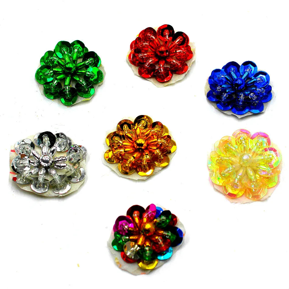 appliques fleurs décoratives paillettes brillantes autocollantes couture artisanat tissu broderie fleurs colorées