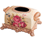 boîte mouchoirs résine fleurs baroques classique doré beige salon chambre
