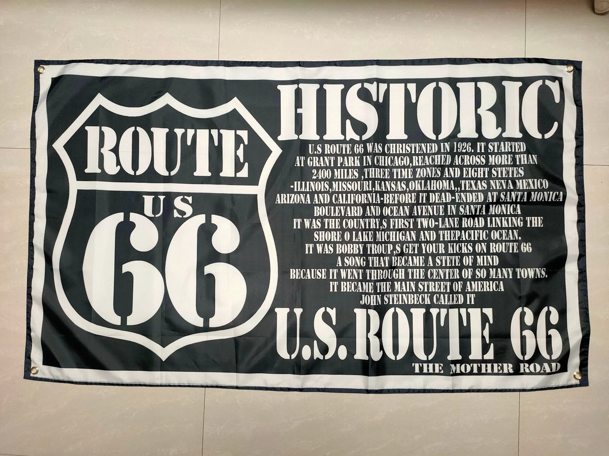 drapeau route 66 noir blanc polyester custom classique rétro décoration 120x180cm