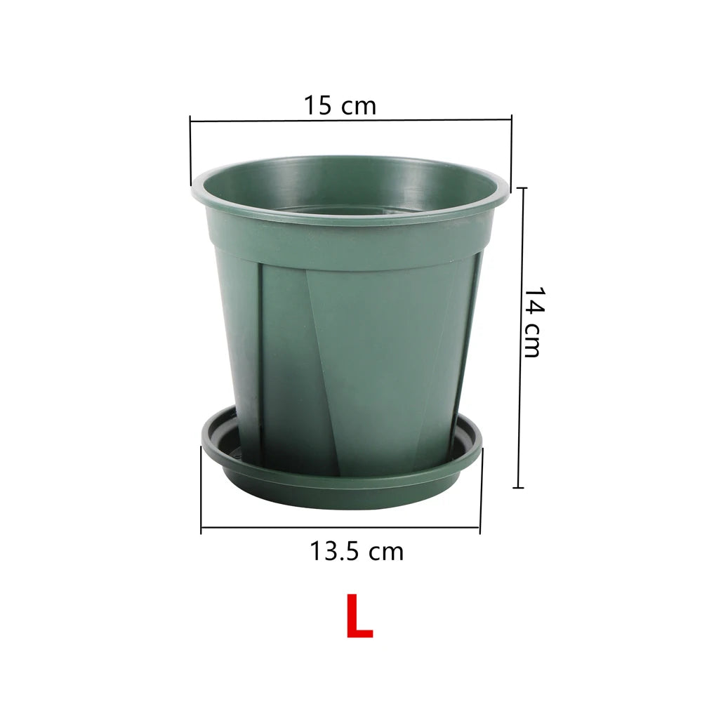 pots fleurs plastique vert moderne soucoupe cannelée taille moyenne balconintérieur