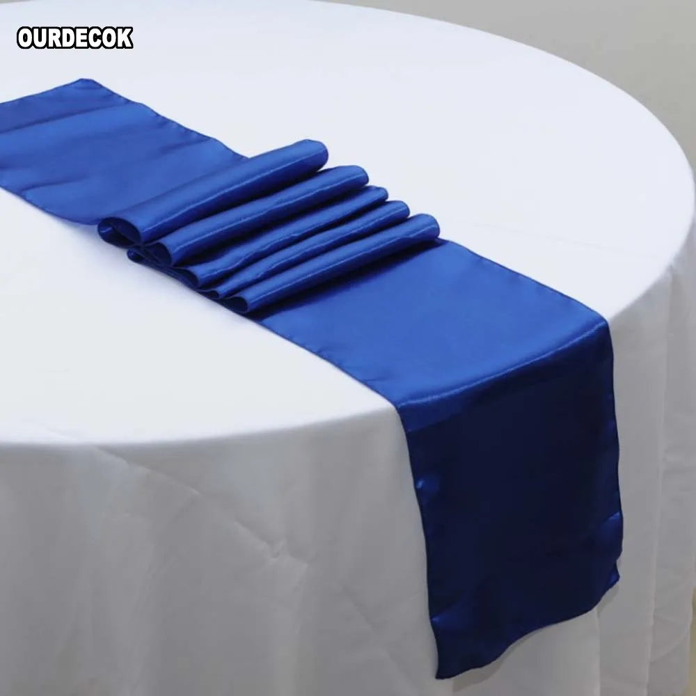 chemin table satin bleu foncé nappe blanche décoration table mariage coton polyester